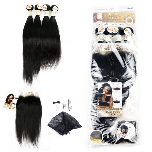Natural Black Straight 4 Bundles mit 13x4 Lace Frontal Packet Hair (5PCS)