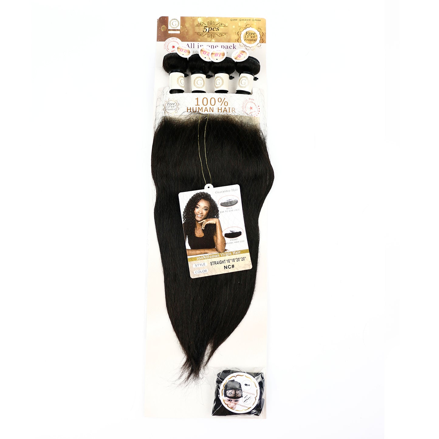 Natural Black Straight 4 Bundles With 13x4 Lace Frontal Packet Hair（5PCS）