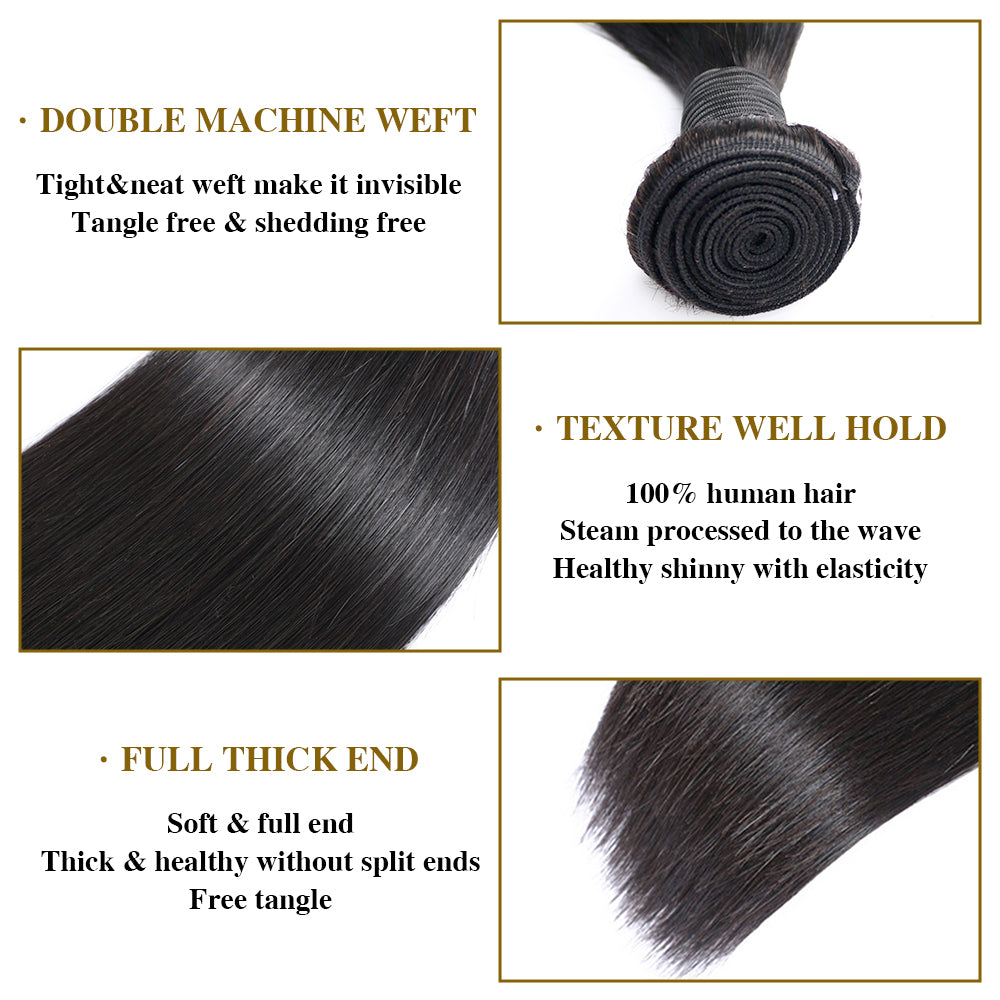 Deep Wave 100% Human Hair 3 Bundles With 13x4 Lace Frontal Natural Black