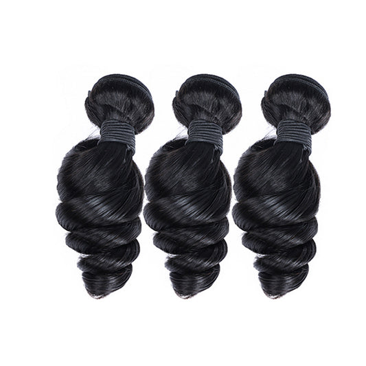 Loose Wave Remy Human Hair 3 Bundels Met 4x4 Vetersluiting Natuurlijk Zwart
