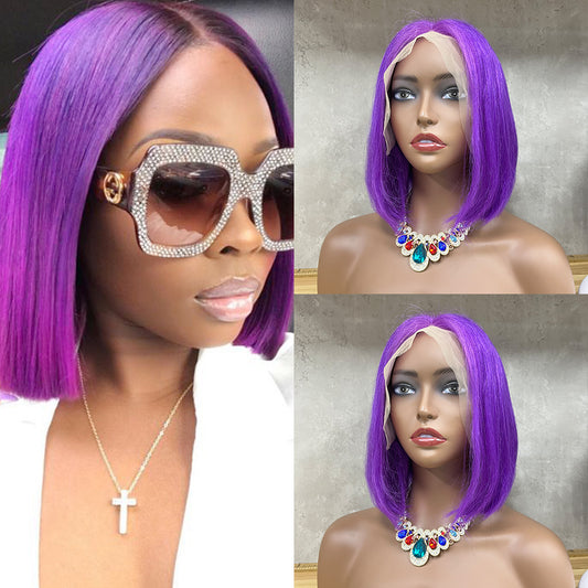Purple 13x4 Lace Bob Wigs Human Virgin Straight Hair With 7 Working Days Customize