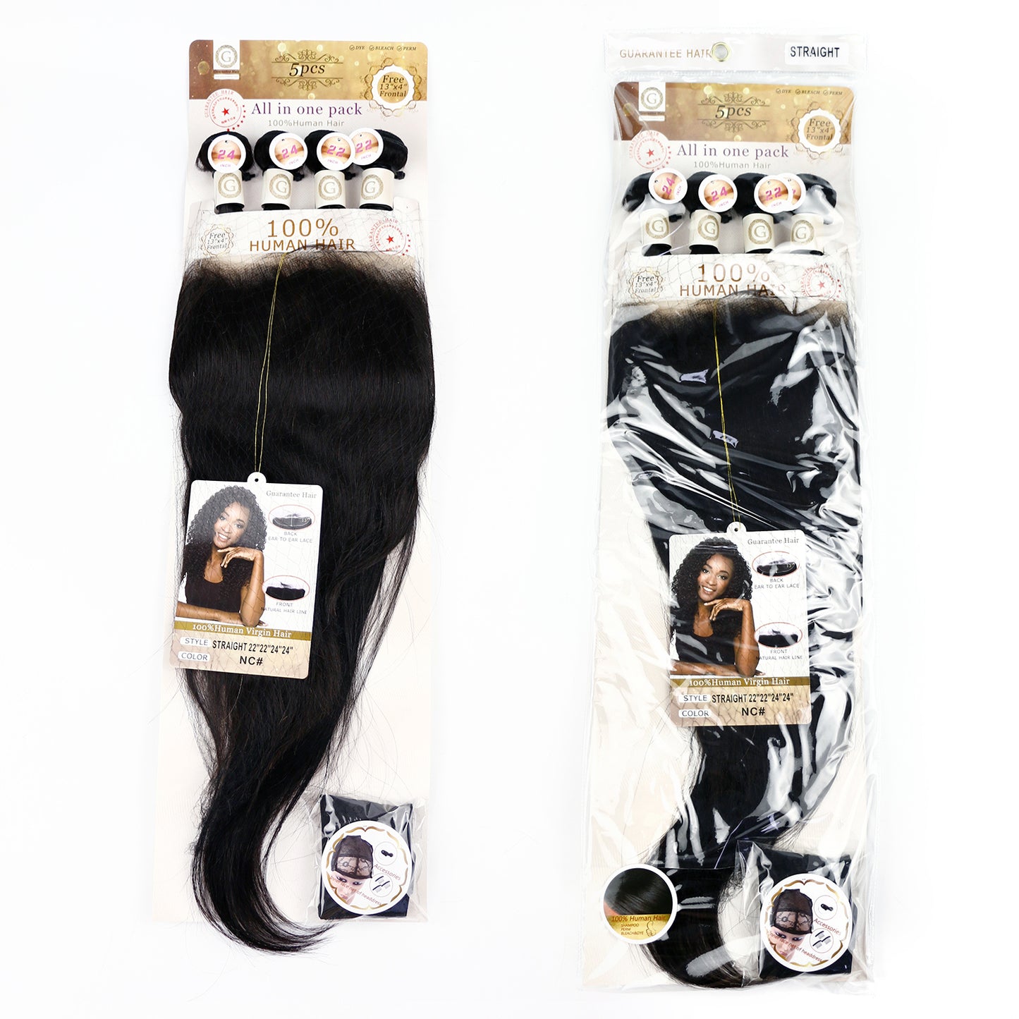Natural Black Straight 4 Bundles With 13x4 Lace Frontal Packet Hair（5PCS）
