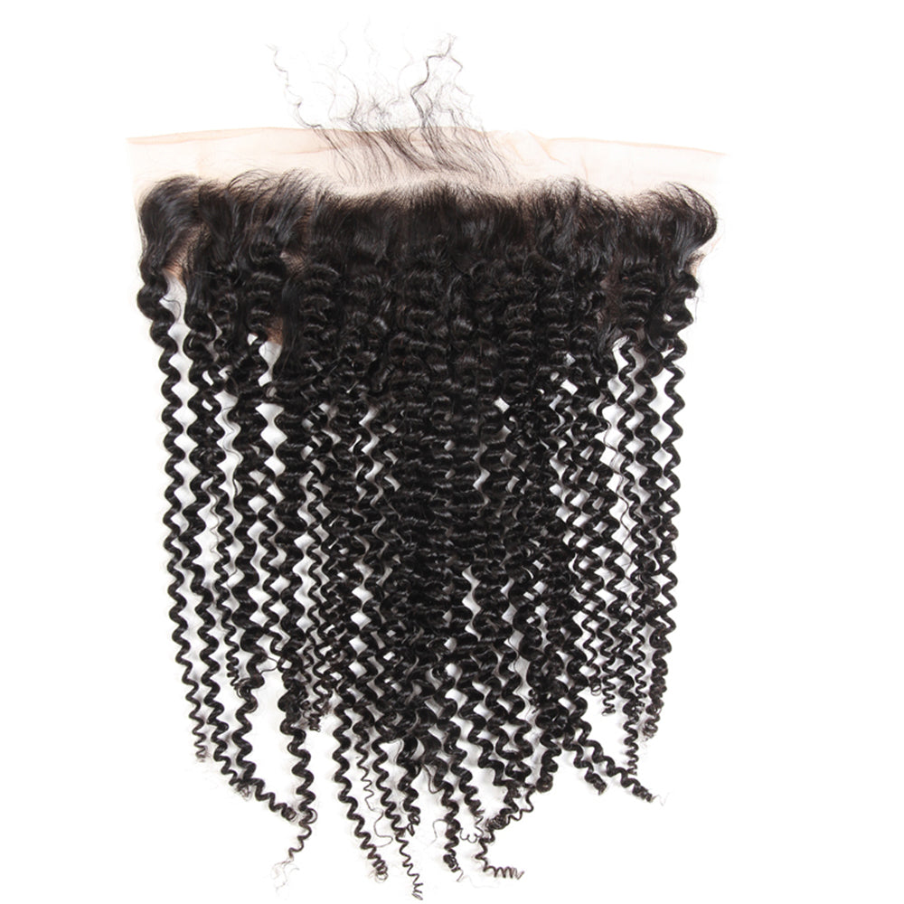 Kinky Krullend Remy Human Hair 3 Bundels Met 13x4 Kant Frontaal Natuurlijk Zwart