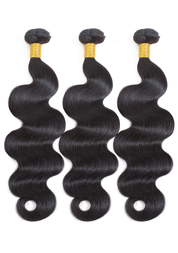 Body Wave 100% Human Hair 3 Bundles With 13x4 Lace Frontal Natural Black