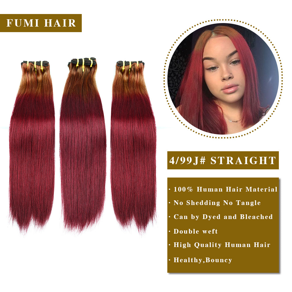 4/99j# Straight Fumi Hair 3 bundels met 4x4 vetersluiting
