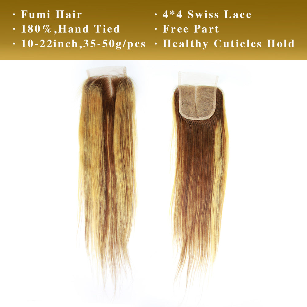 4/27# Straight Fumi Hair 4x4 Lace Closure Natural Black