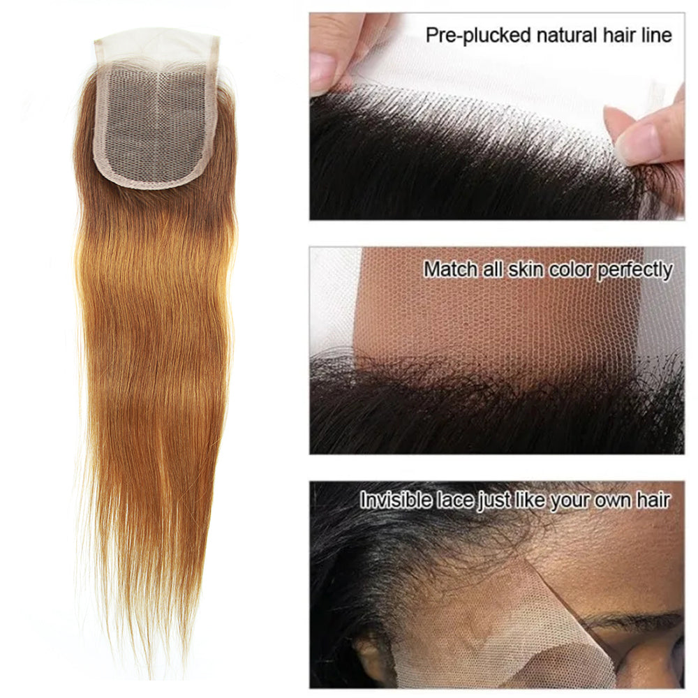 4/30# Straight Fumi Hair 3 Bundles With 4x4 Lace Closure