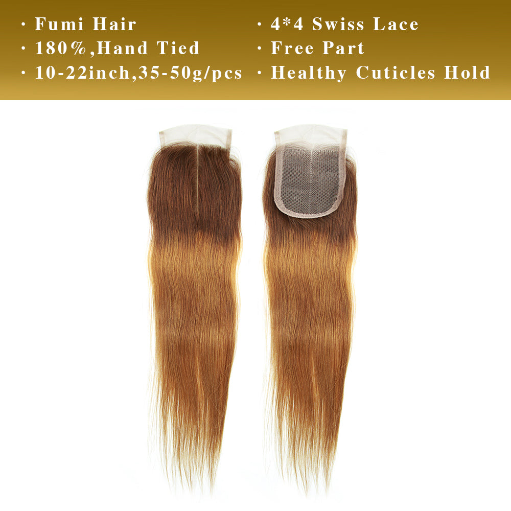 4/30# Straight Fumi Hair 4x4 Lace Closure Natural Black