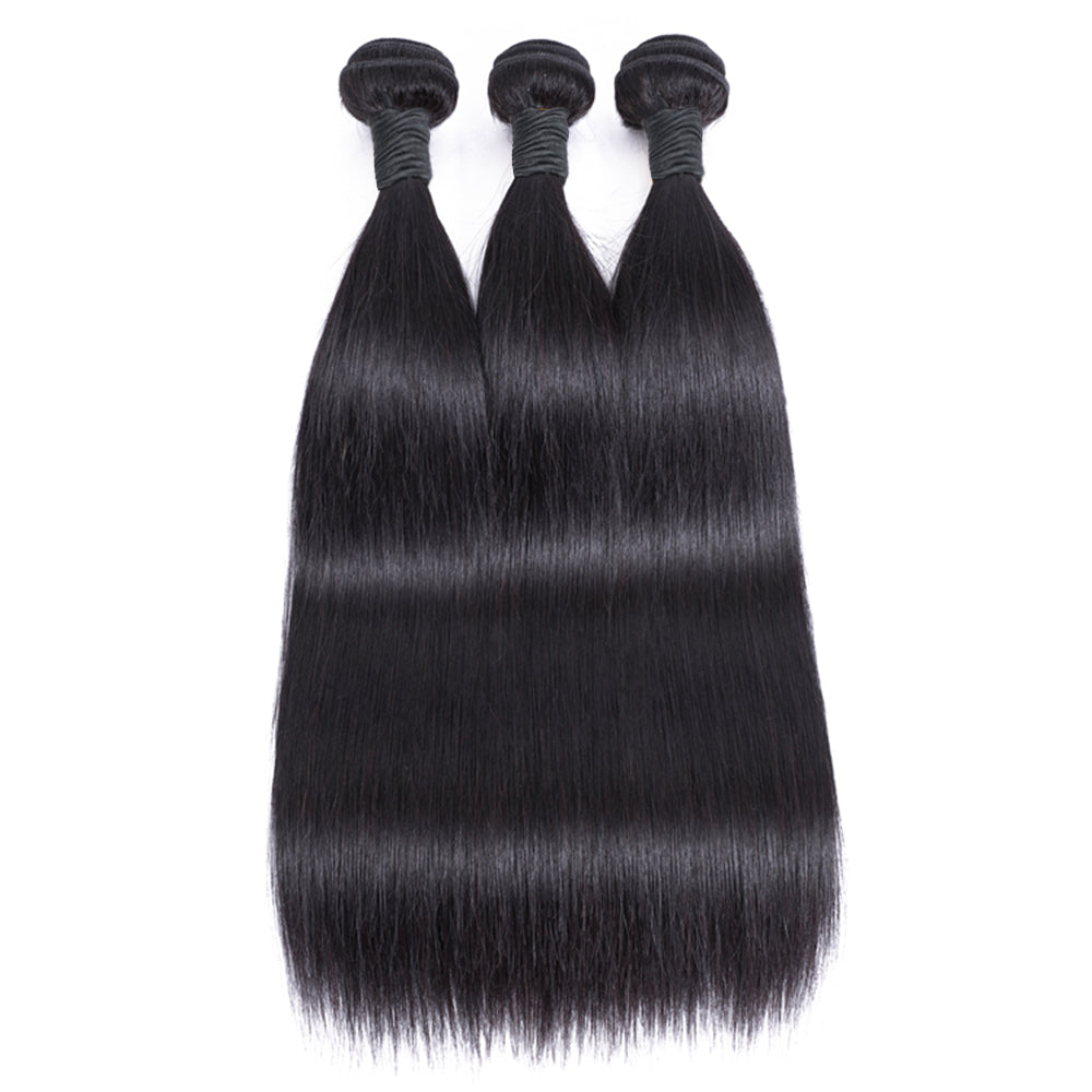 Recht Remy Human Hair 3 Bundels Met 4x4 Vetersluiting Natuurlijk Zwart