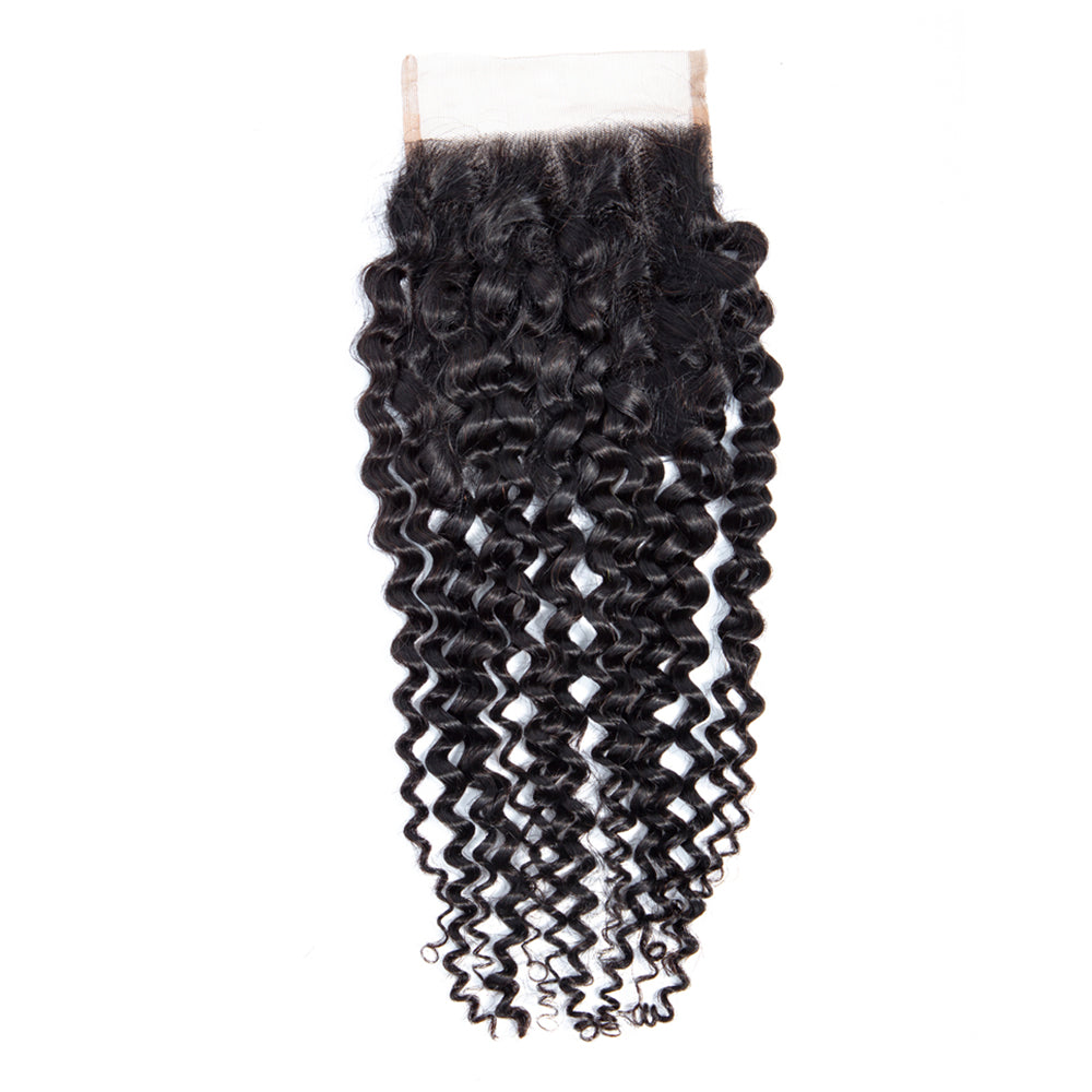 Kinky Curly Remy Human Hair 4x4 Lace Closure Natural Black