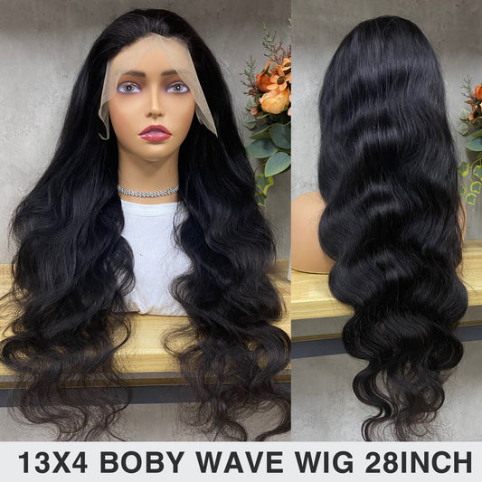 Nature 13x4 Lace Frontal Remy Human Hair Body Wave Long Hair Pruiken