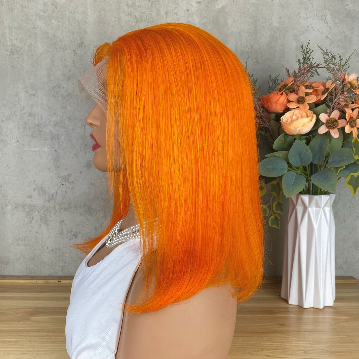 Special Remy Human Color Hair Staight Orange Bob Wig