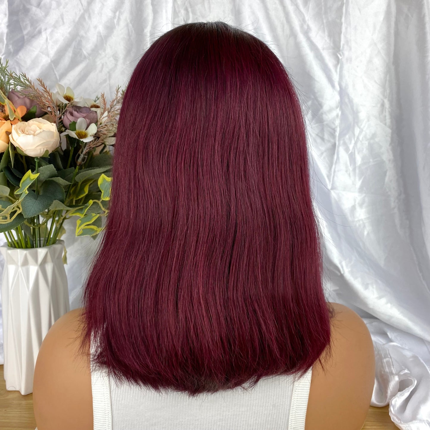 Special Remy Human Color Hair Nature/Burgundy Bob Wig
