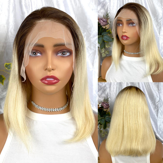 Special Remy Human Color Hair Staight Brown/Blonde Bob Wig