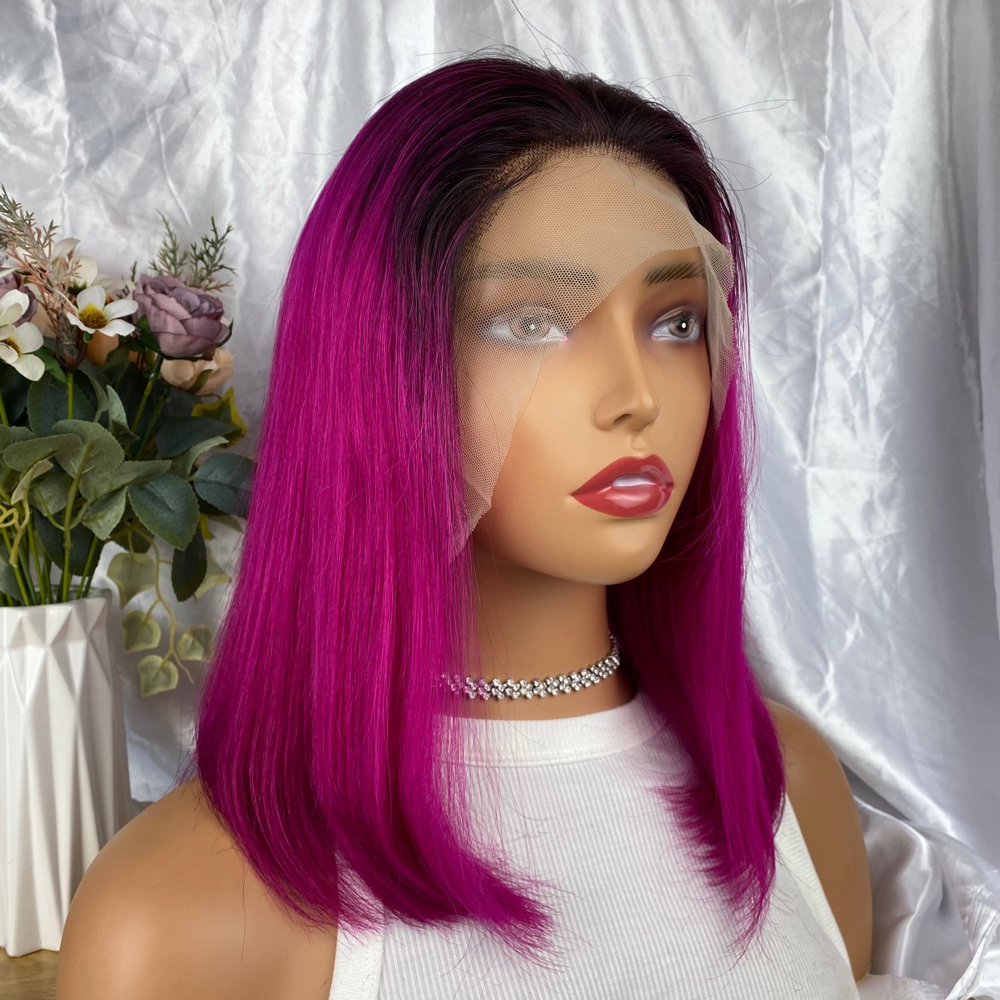 Special Remy Human Color Hair Nature/Fuchsia Bob Wig