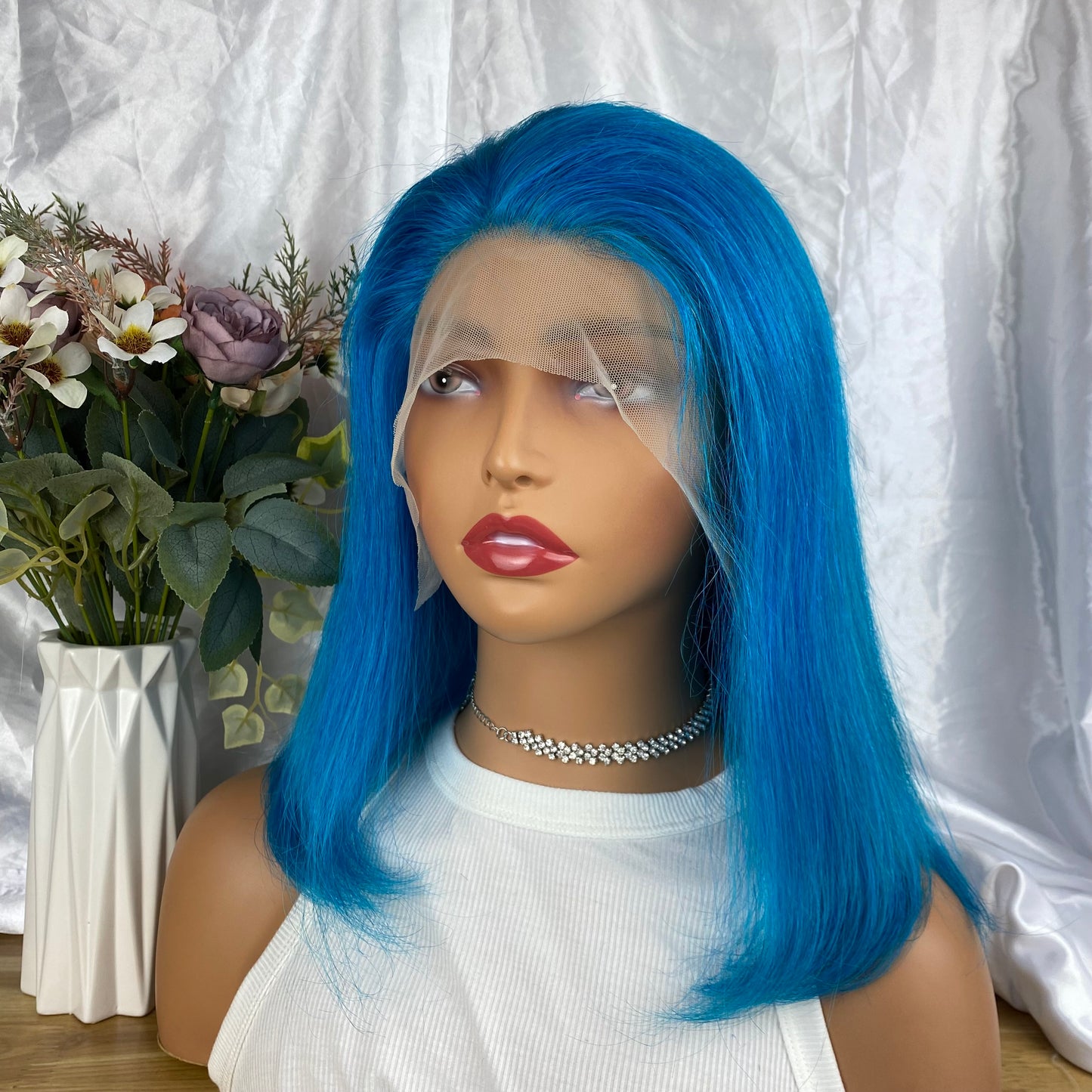 Special Remy Human Color Hair Staight Blue Bob Wig