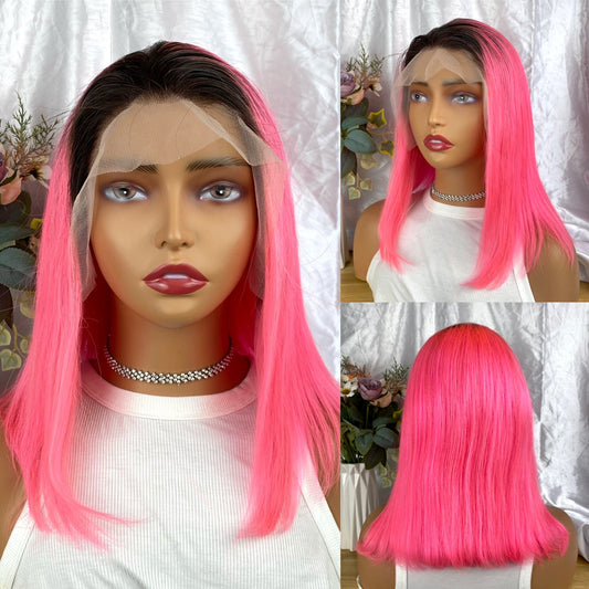 Special Remy Human Color Hair Nature/Pink Bob Wig