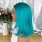 Special Remy Human Color Hair Staight Sea Blue Bob Wig