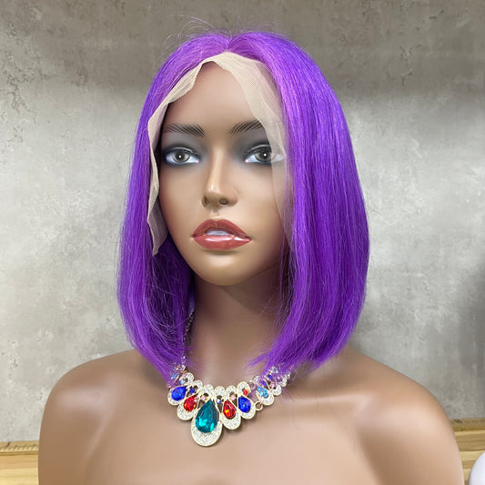 Lila 13x4 Lace Bob Perücken menschliches reines glattes Haar mit 7 Werktagen anpassen