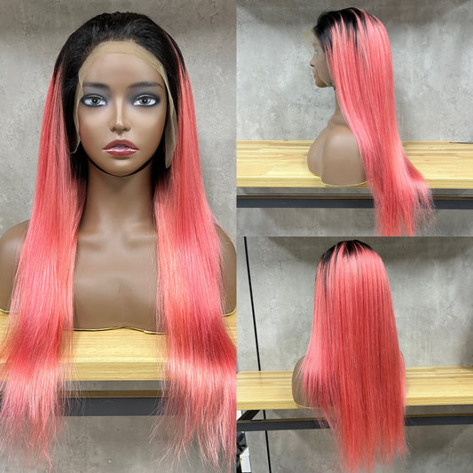 Perucas frontais de cabelo humano rosa natural 13x4 rendas remy