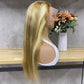 High Quality Mix Brown Blonde 13x4 Lace Frontal Remy Human Hair Straight Wigs