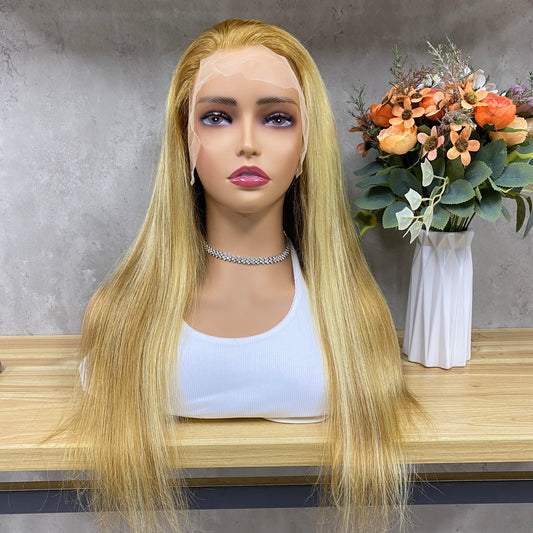 High Quality Mix Brown Blonde 13x4 Lace Frontal Remy Human Hair Straight Wigs