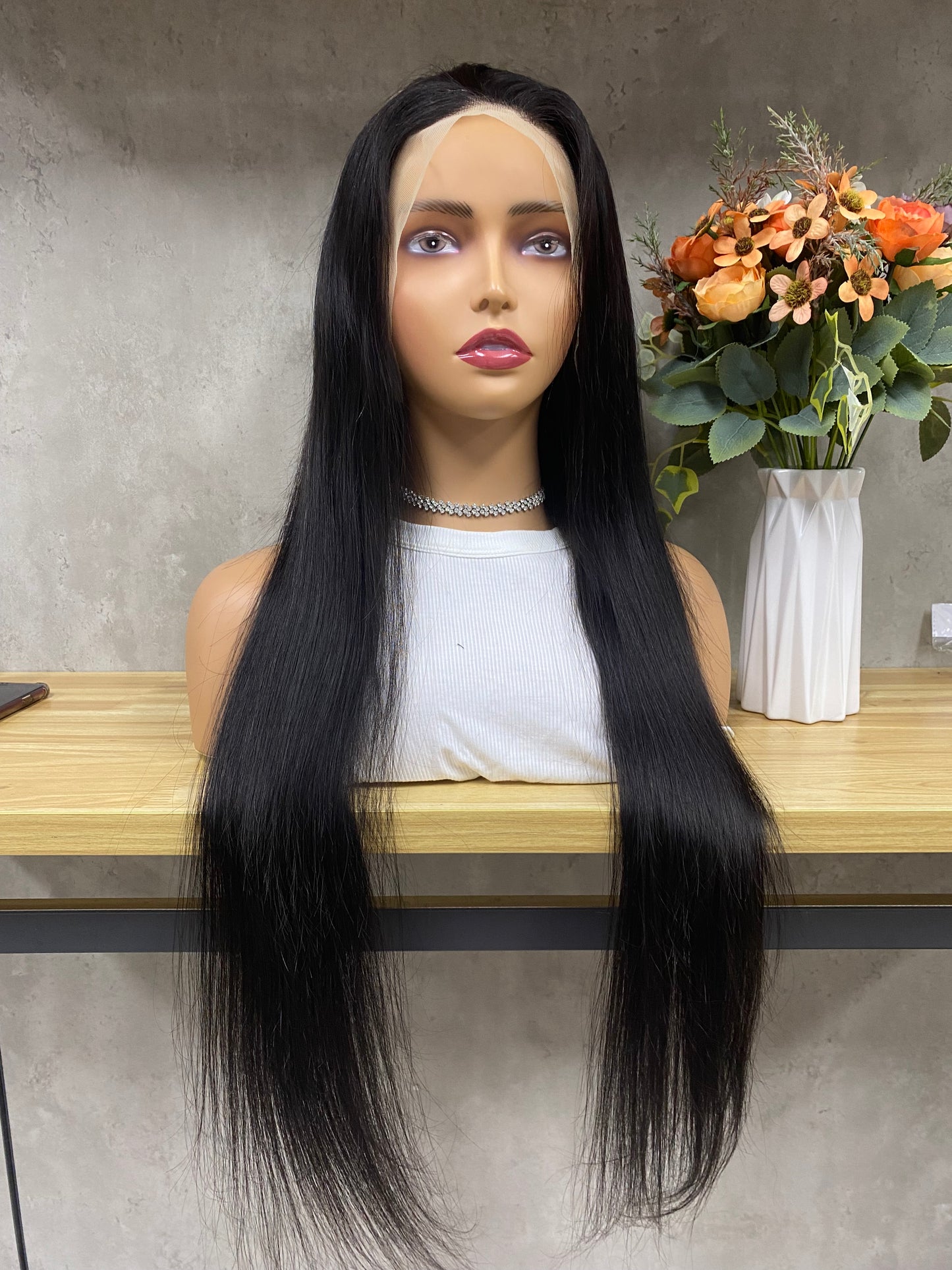 Nature 13x4 Lace Frontal Remy Human Hair Straight Long Hair Pruiken