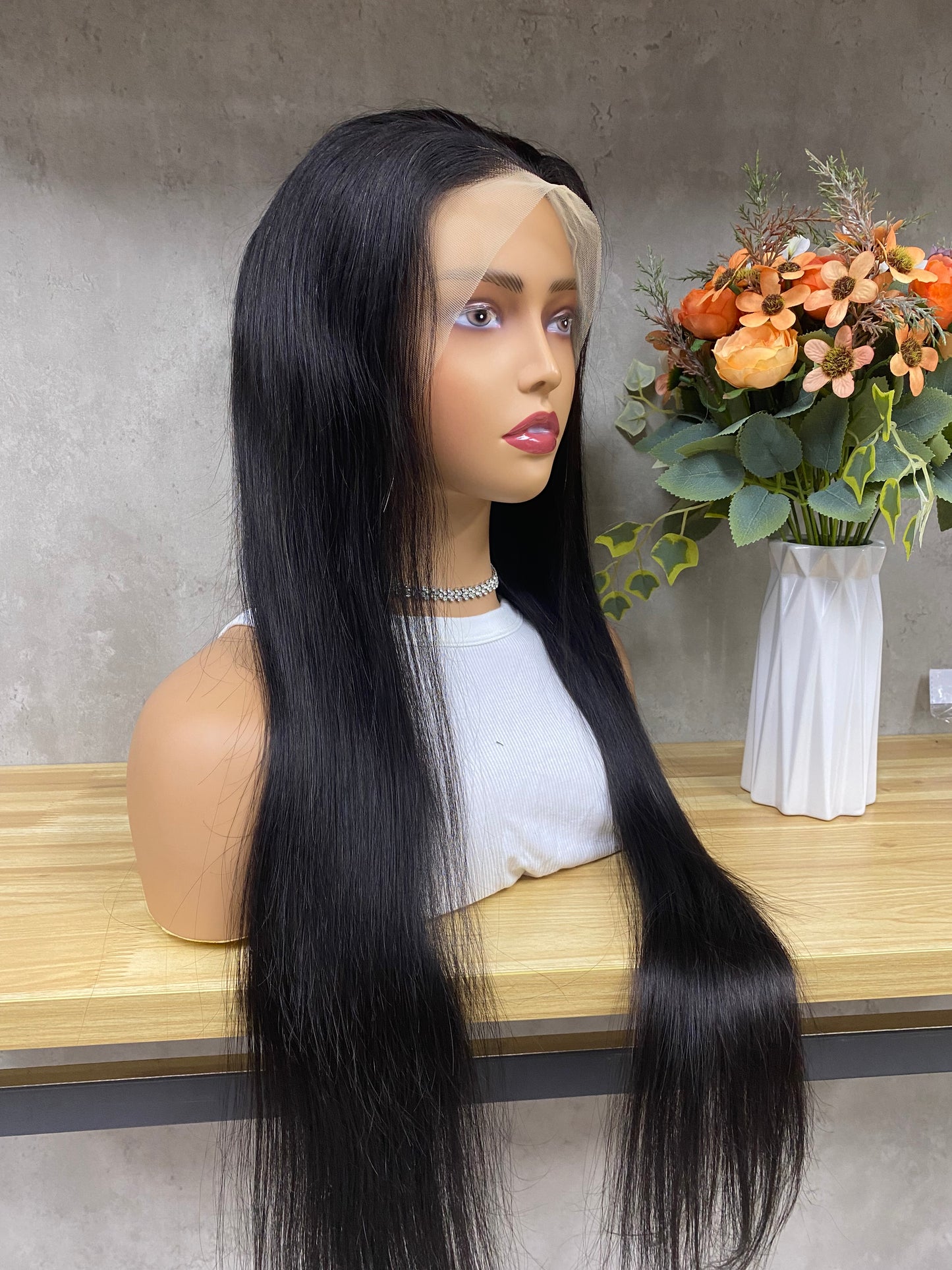 Nature 13x4 Lace Frontal Remy Human Hair Straight Long Hair Wigs