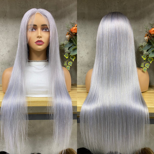 Moonlight Grey 13x4 Lace Frontal Remy Echthaar Perücken für glattes Haar