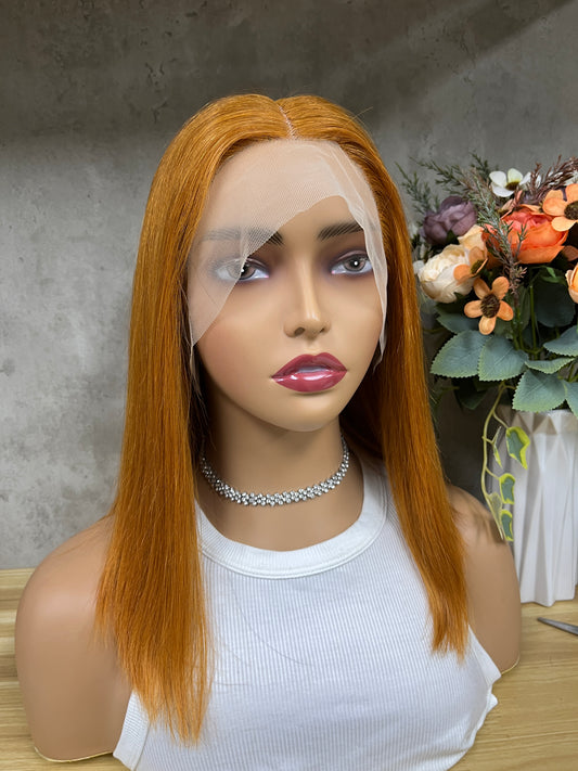 Spezielle orangefarbene T-Teil-Frontal-Remy-Echthaar-Bob-Perücken mit glattem Haar