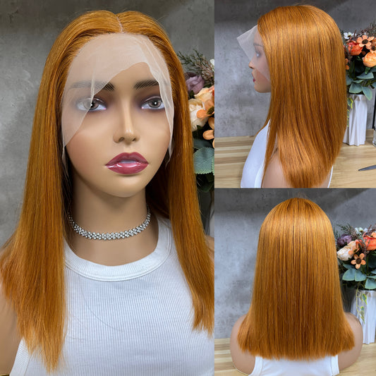 Perucas de cabelo liso de cabelo humano com parte frontal em T laranja especial