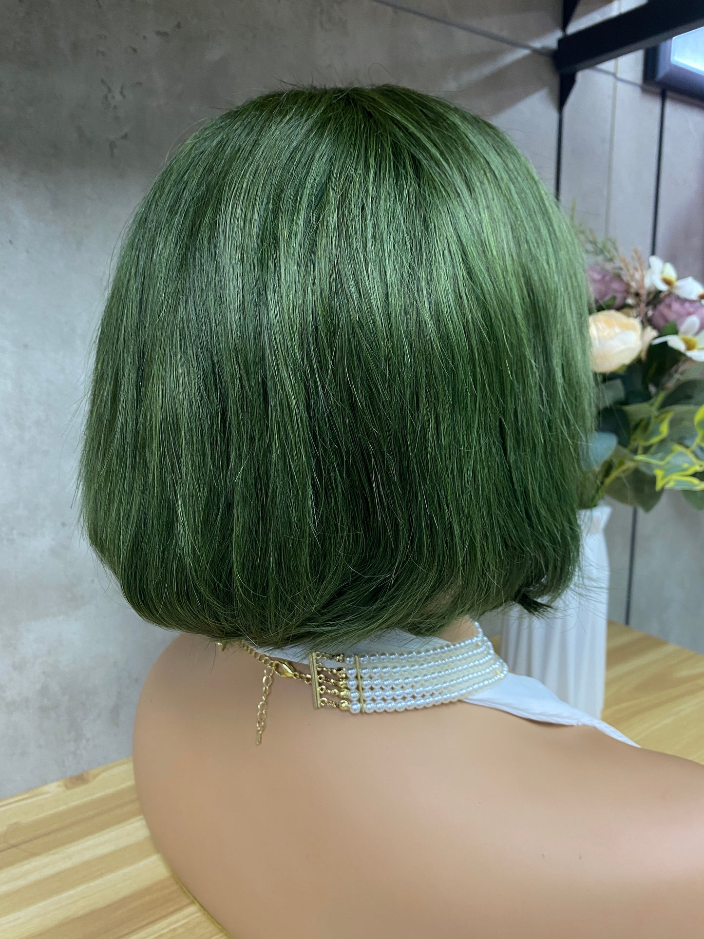 Special Color Dark Green Human Hair Remy Hair Pixie Cut Wig