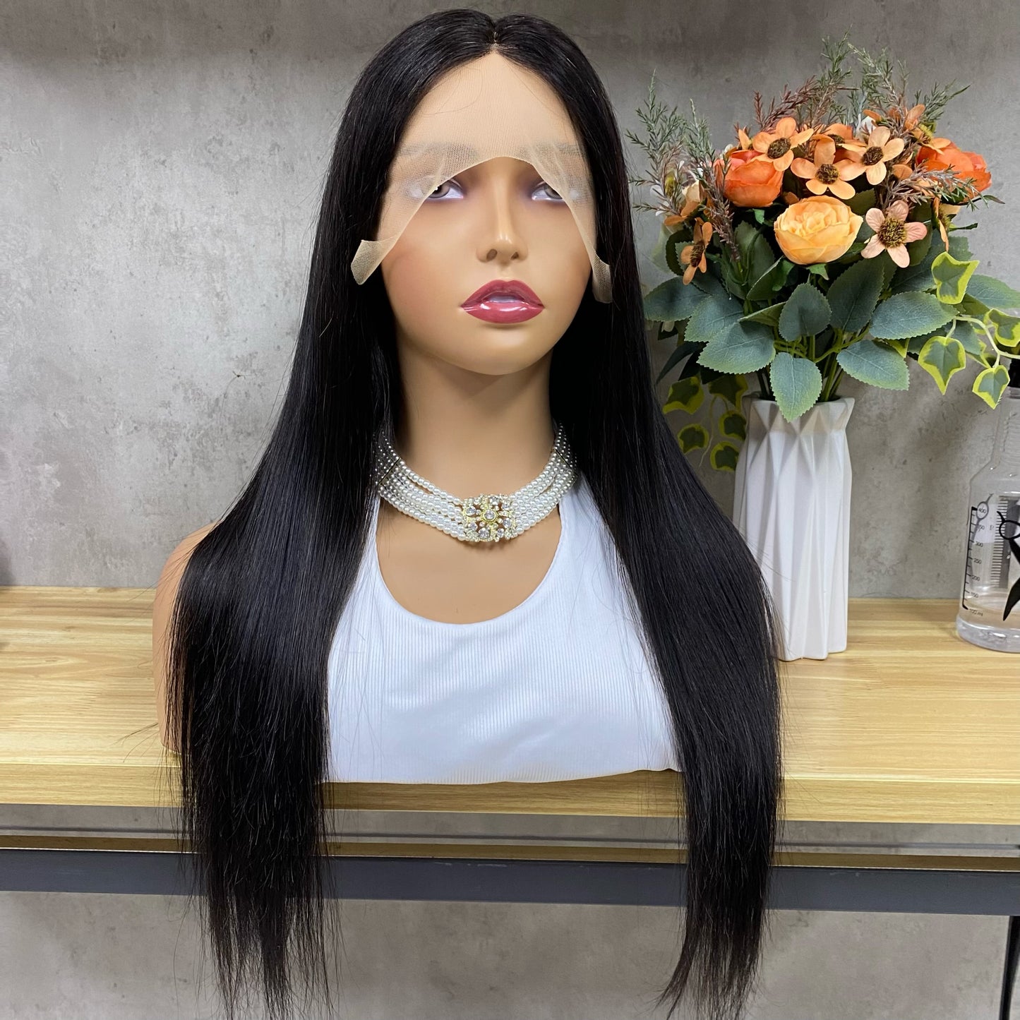 Nature Black Straight 13x4 T-Part Lace Frontal Remy Human Hair Wig