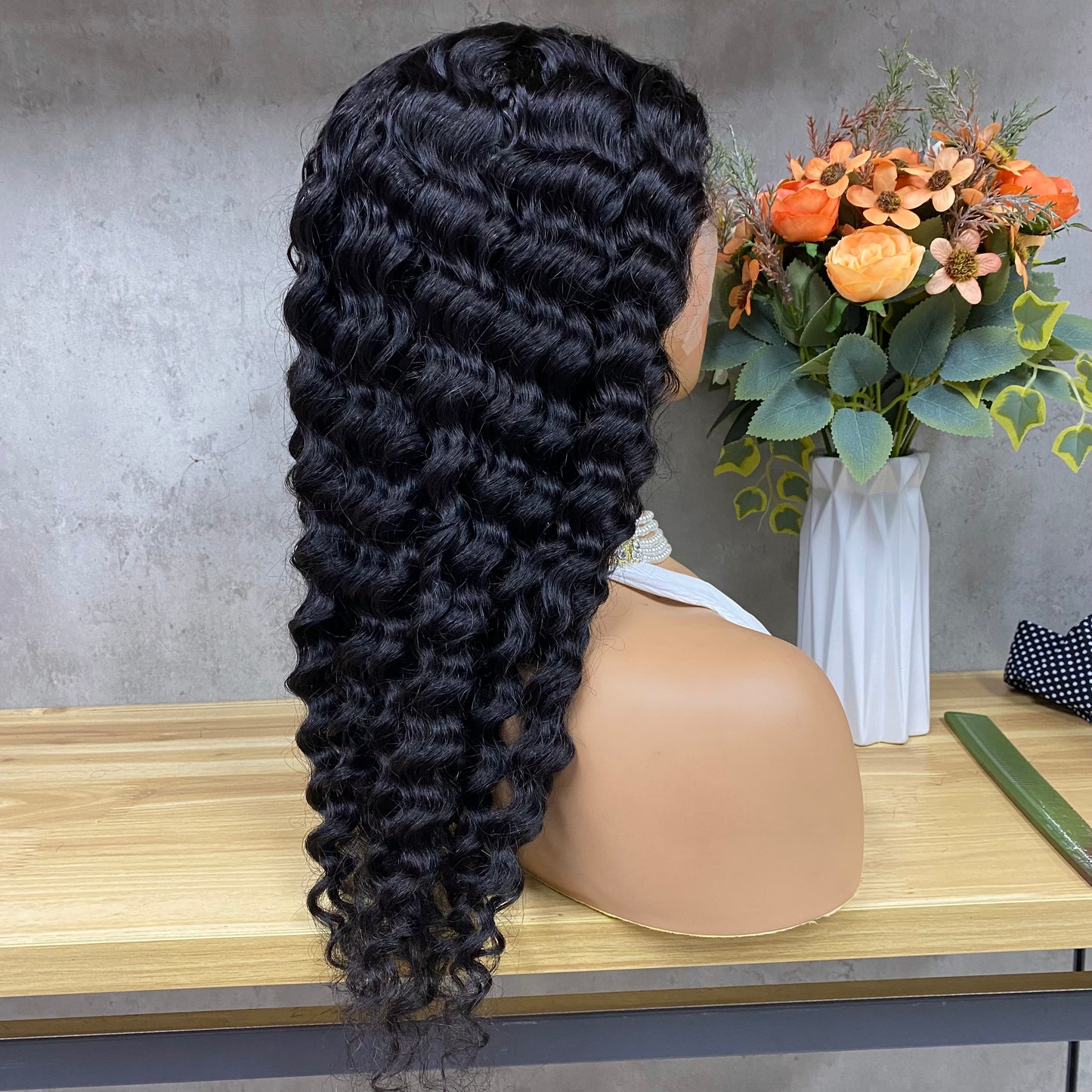 Nature Black Deep Wave 13x4 T-Part Lace Frontal Remy Human Hair Wig