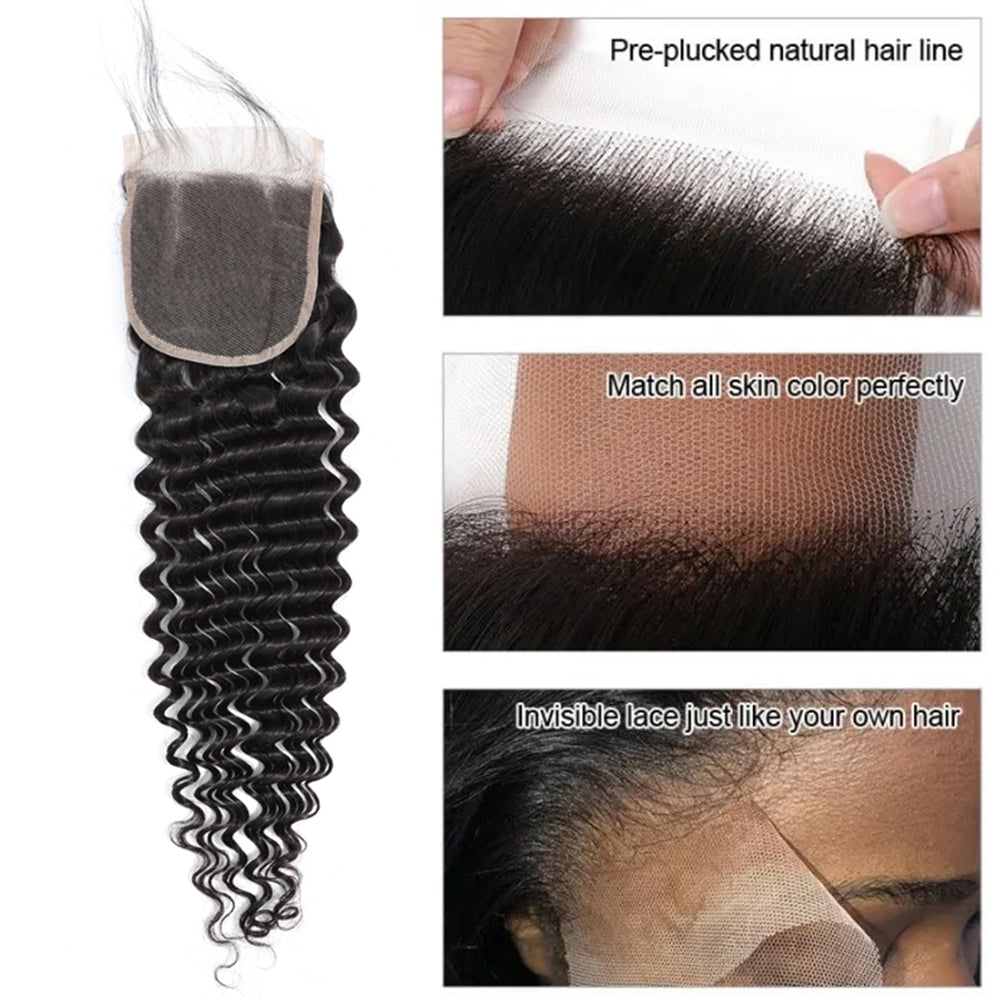 Deep Wave 100% Human Hair 13x4 Lace Frontal Natural Black