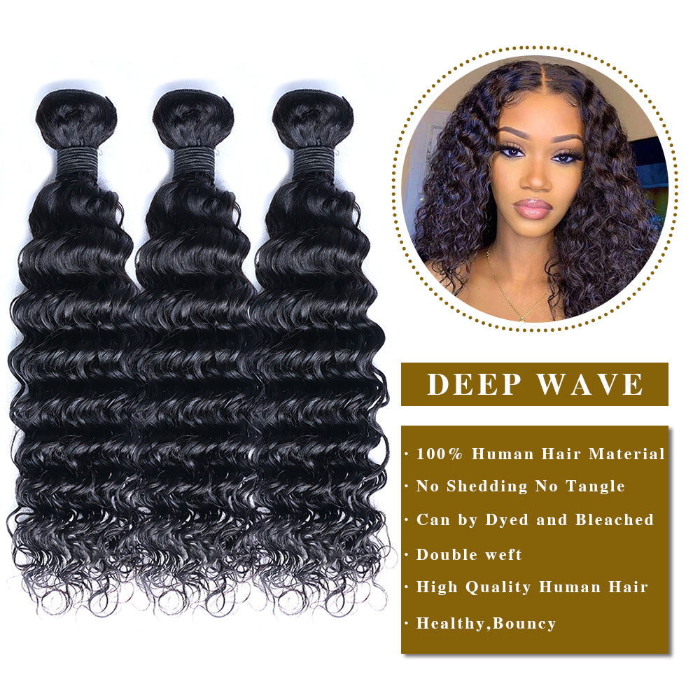 Deep Wave Remy Human Hair 3 Bundels Natuurlijk Zwart