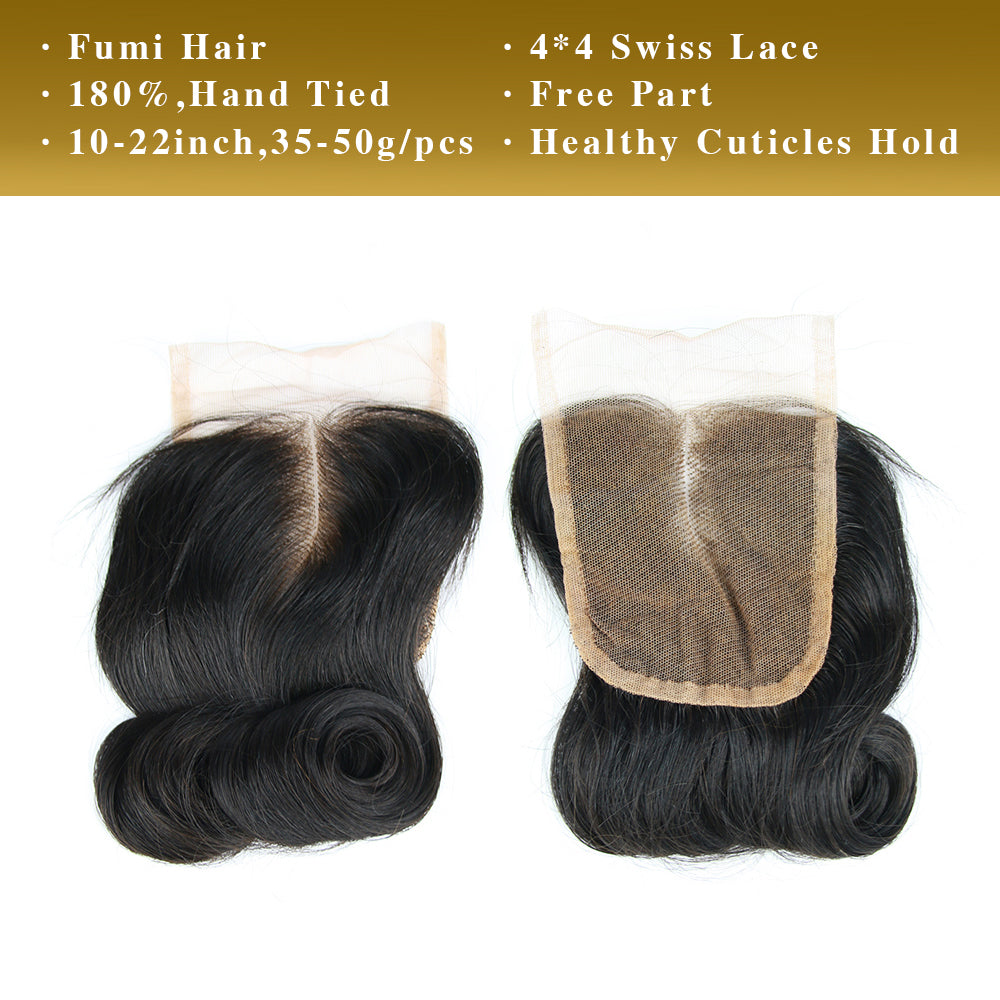 1b# Egg Curly Fumi Hair 4x4 Lace Closure Natural Black