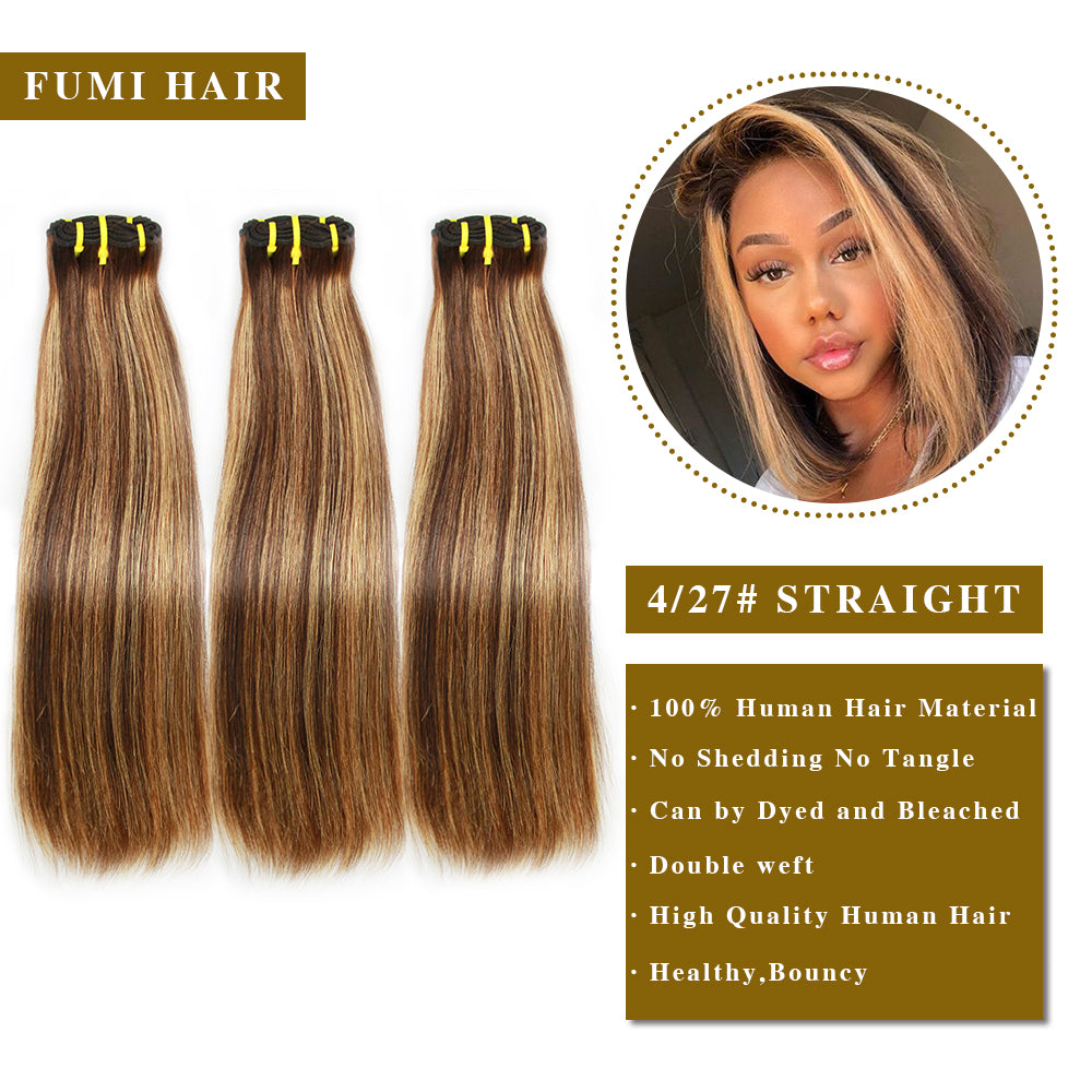 4/27# Straight Fumi Hair 3 Bundles With 4x4 Lace Closure