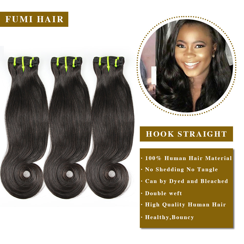 1b# Hook Straight Fumi Hair 3 Bundles With 4x4 Lace Closure