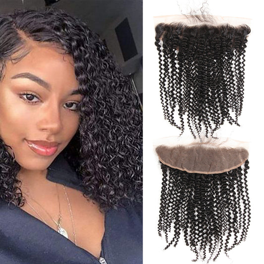 Kinky Curly Remy Echthaar 13 x 4 Lace Frontal Natural Black