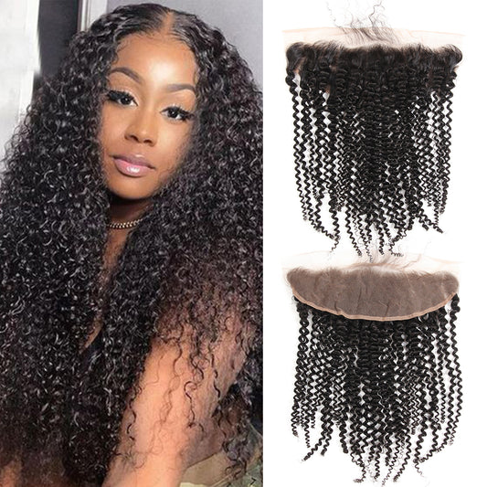 Kinky Curly 100 % Echthaar 13 x 4 Lace Frontal Natural Black