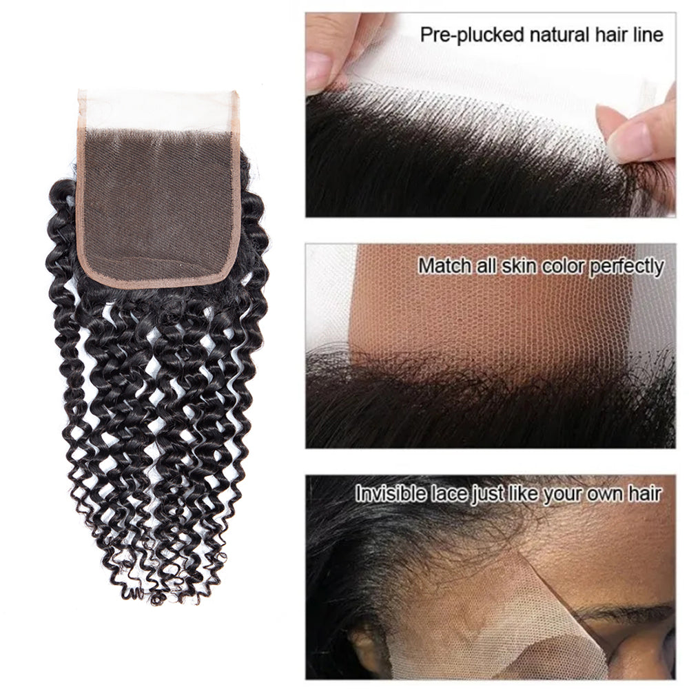 Kinky Curly 100% Human Hair 3 Bundles With 13x4 Lace Frontal Natural Black