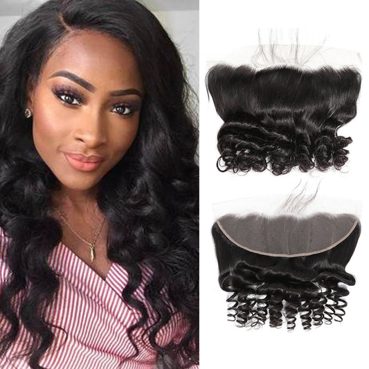 Lose Welle 100 % Echthaar 13 x 4 Lace Frontal Natural Black