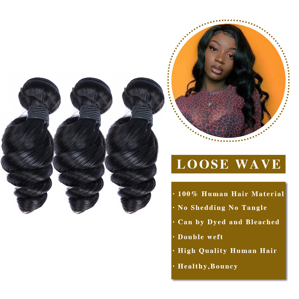 Loose Wave Remy Human Hair 3 Bundels Natuurlijk Zwart