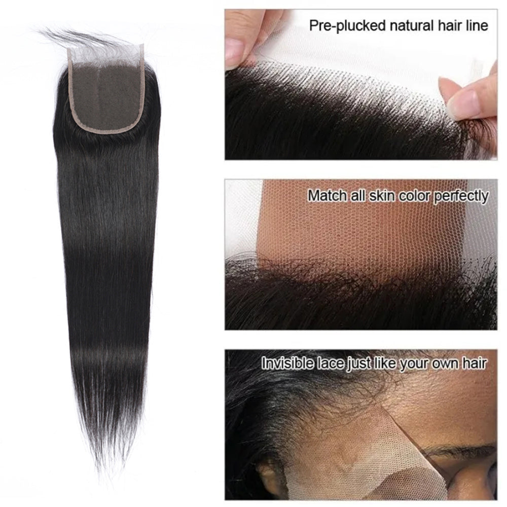 Straight Virgin Human Hair 4x4 Lace Closure Natural Black