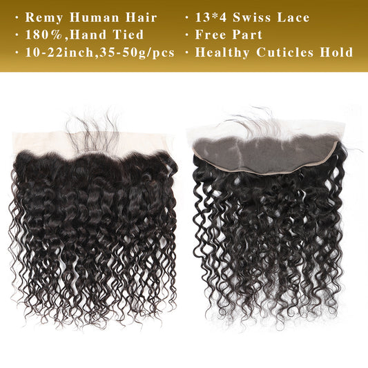Cheveux de Remy de vague d'eau 3 paquets avec le noir naturel frontal de la dentelle 13x4